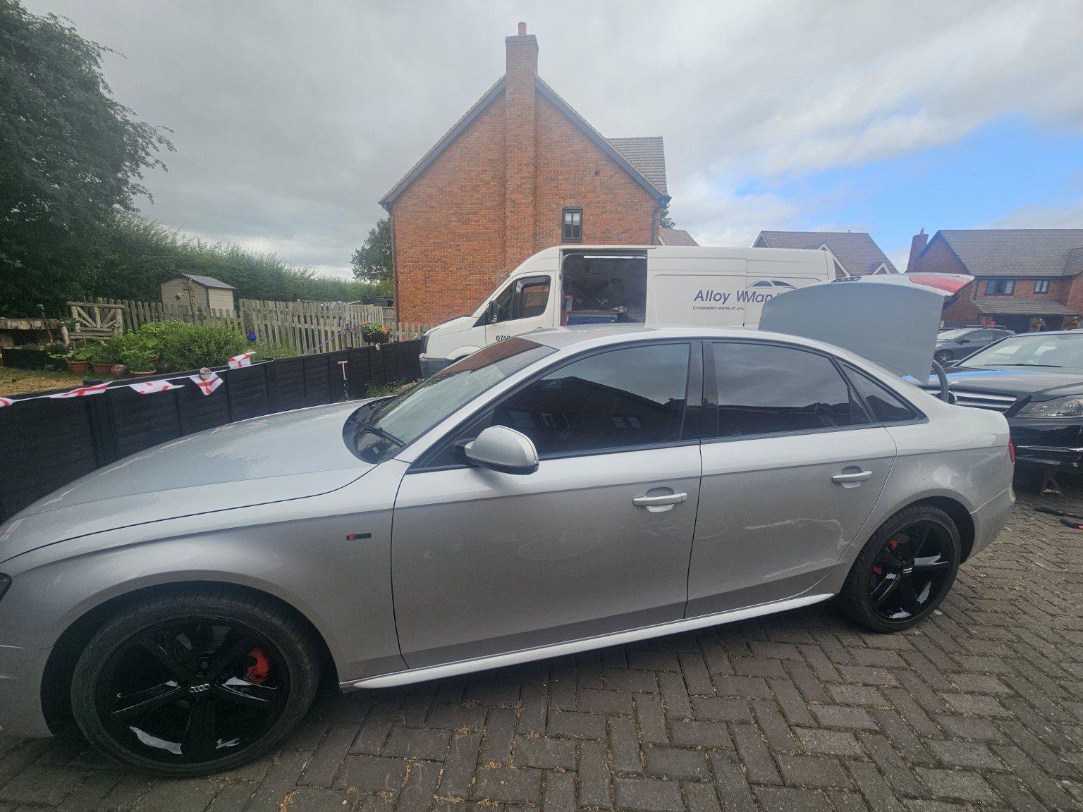 Silver Audi with black alloy wheels